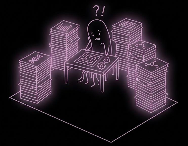 Microbe overwhelmed by stacks of data