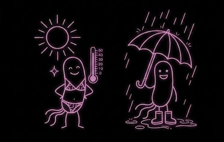 Microbes matched to their environment, one in the sun, one in the rain